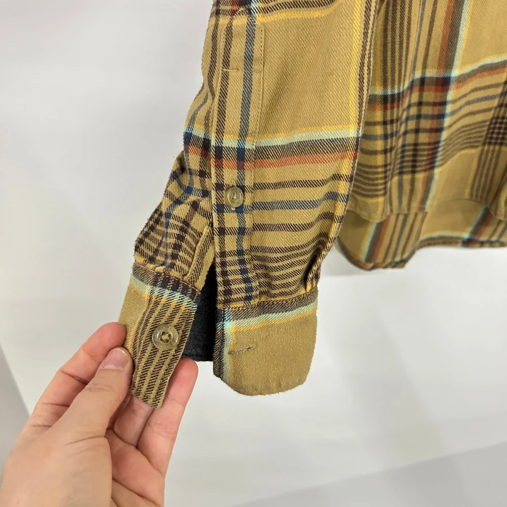 Simms Western Plaid Flannel Fishing Shirt Medium Mustard Yellow Gorpcore Outdoor